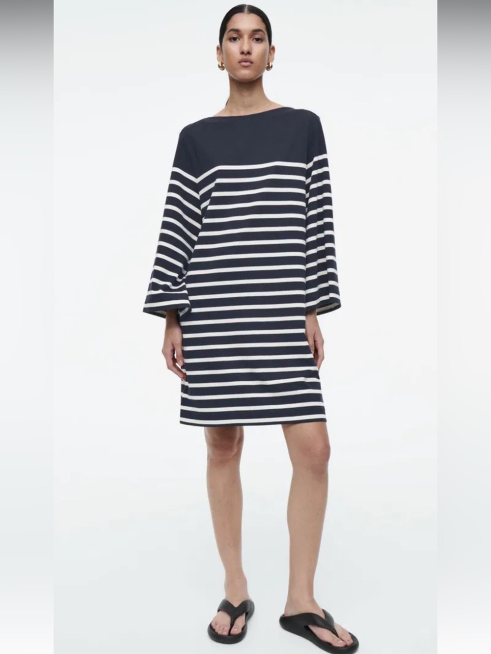 COS Navy and White Striped Boatneck Tunic Dress